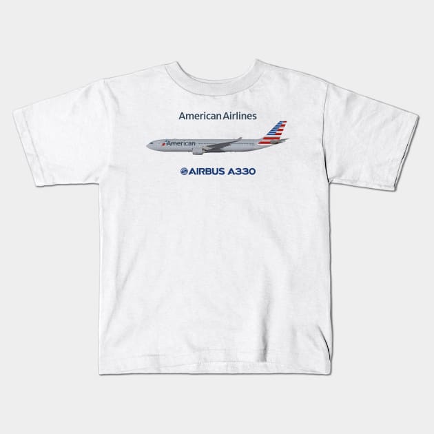 Illustration of American Airbus A330-300 Kids T-Shirt by SteveHClark